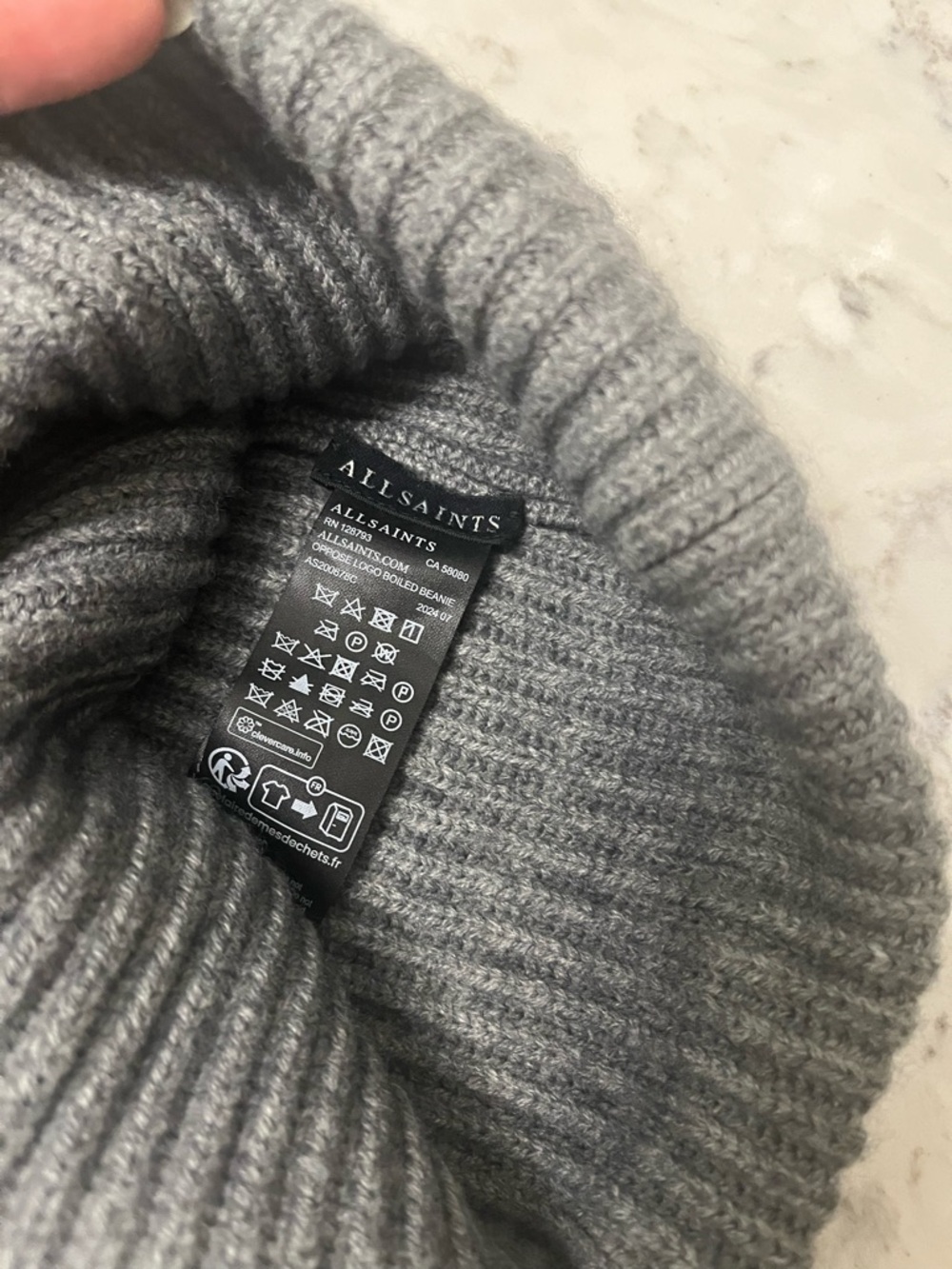 All Saints Grey Ribbed Beanie - Picture 3 of 3